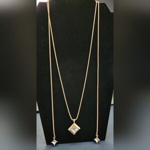 24" Christian Siriano Gold Necklace with Diamond Shaped Crystal Pendant